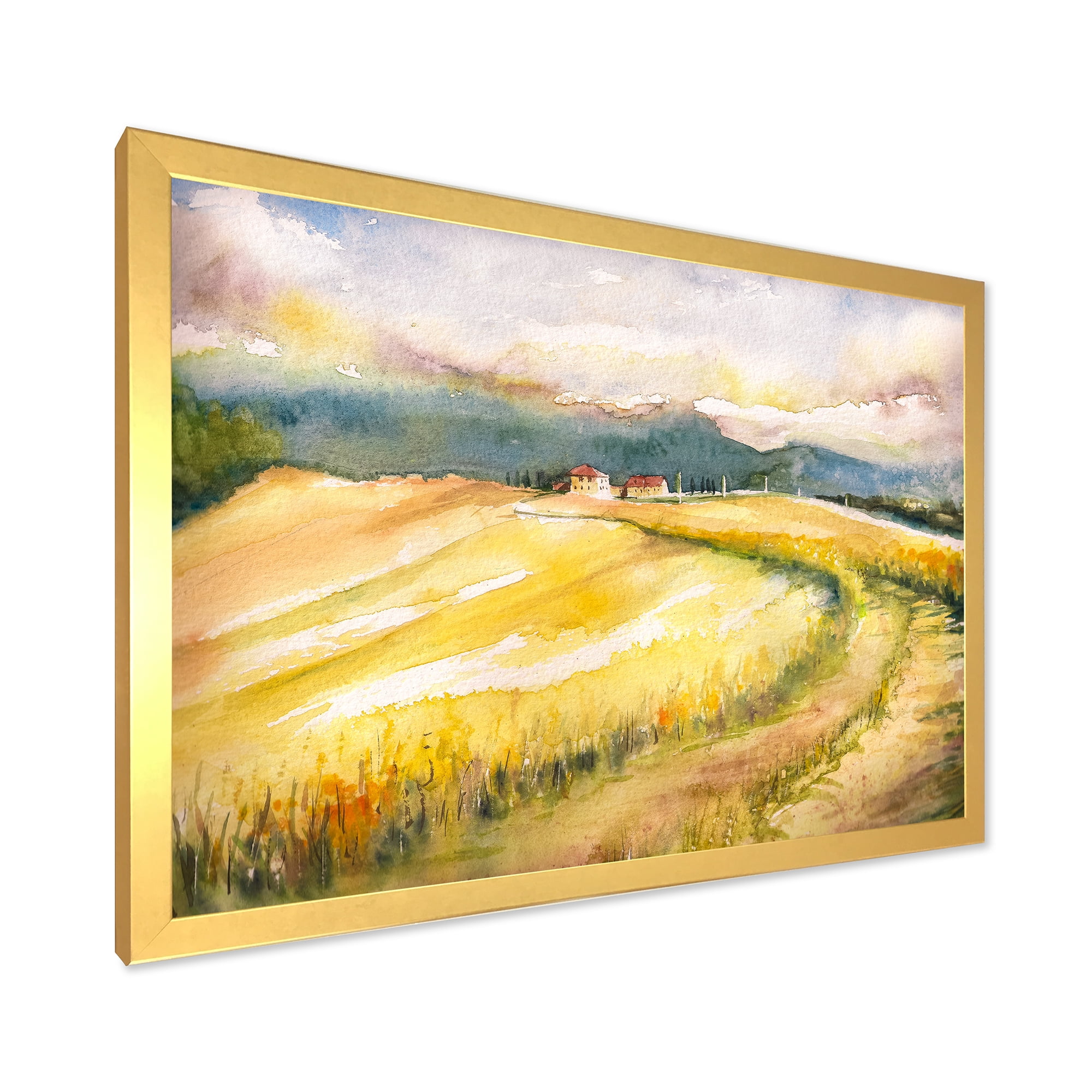 Designart 'Golden Grass Fields of Tuscany Italy' Country Framed Art Print