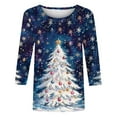 thumbnail image 4 of Fashion Fall Saving LiMoi Women's Cheerful Christmas Tree Shirt Three Quarter Sleeve Round Neck Casual Blouse for Party Tees Tshirts Tops My Items, 4 of 4