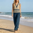 thumbnail image 4 of BRELIL Women Two Piece Sets Summer V Neck Sleeveless Tank Top Wide Leg Pants Casual Lounge Matching Outfits Beach Vacation Travel Loose Solid Basic Tracksuit, Navy S, 4 of 8