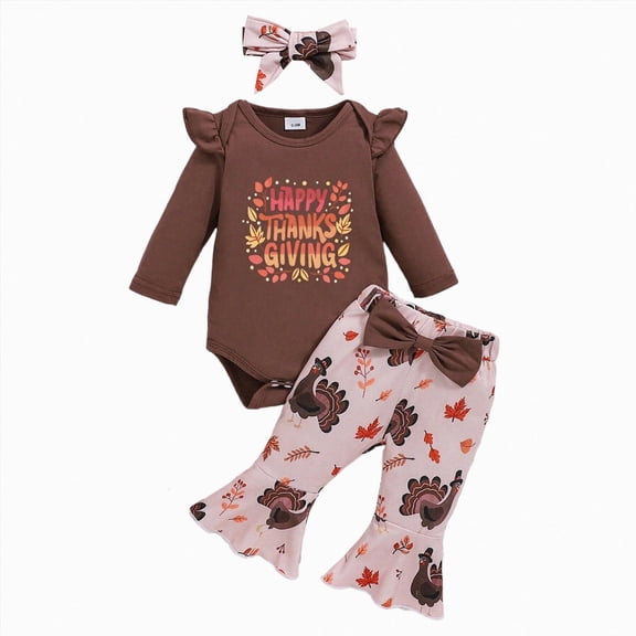 YDFCWXW Baby Girl Clothes Outfits Fall Clothes Spring Romper Set Hat Headband (Coffee, 3-6Months)