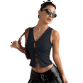 thumbnail image 3 of Women Tie Front Vest Top Open Crop Tanks Summer Waistcoat Sleeveless Y2K Outfits Shirt Navy Blue XL, 3 of 8