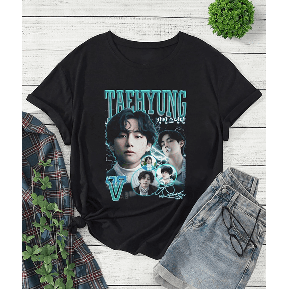 Taehhyung Btts Kpop Graphic T-Shirt, Music Theme Short Sleeve Tee, WE01