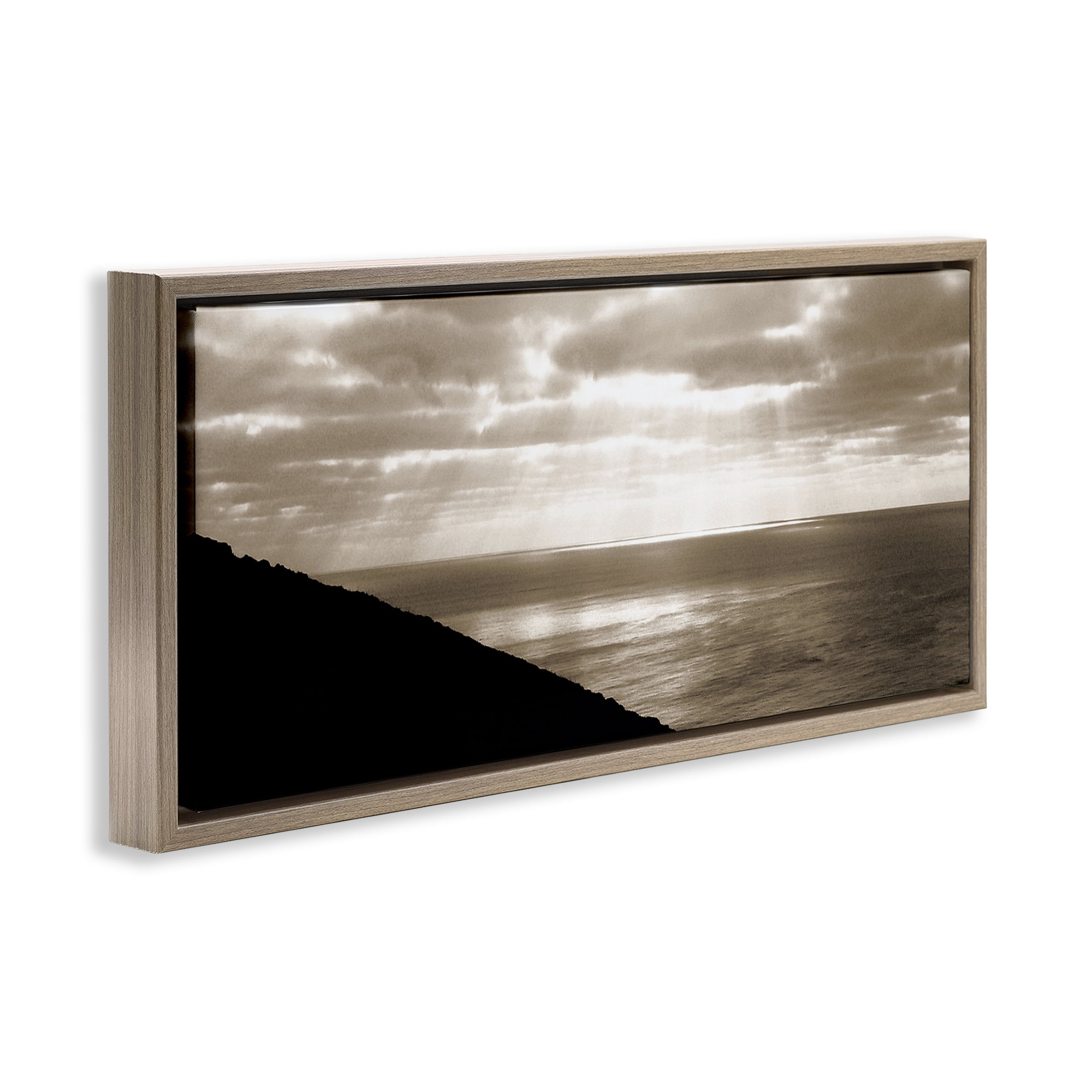 Stupell Industries Sepia Rays on Beach Landscape & Nature Photography Brown Floater Framed Canvas Art Print Wall Art, 25 x 11