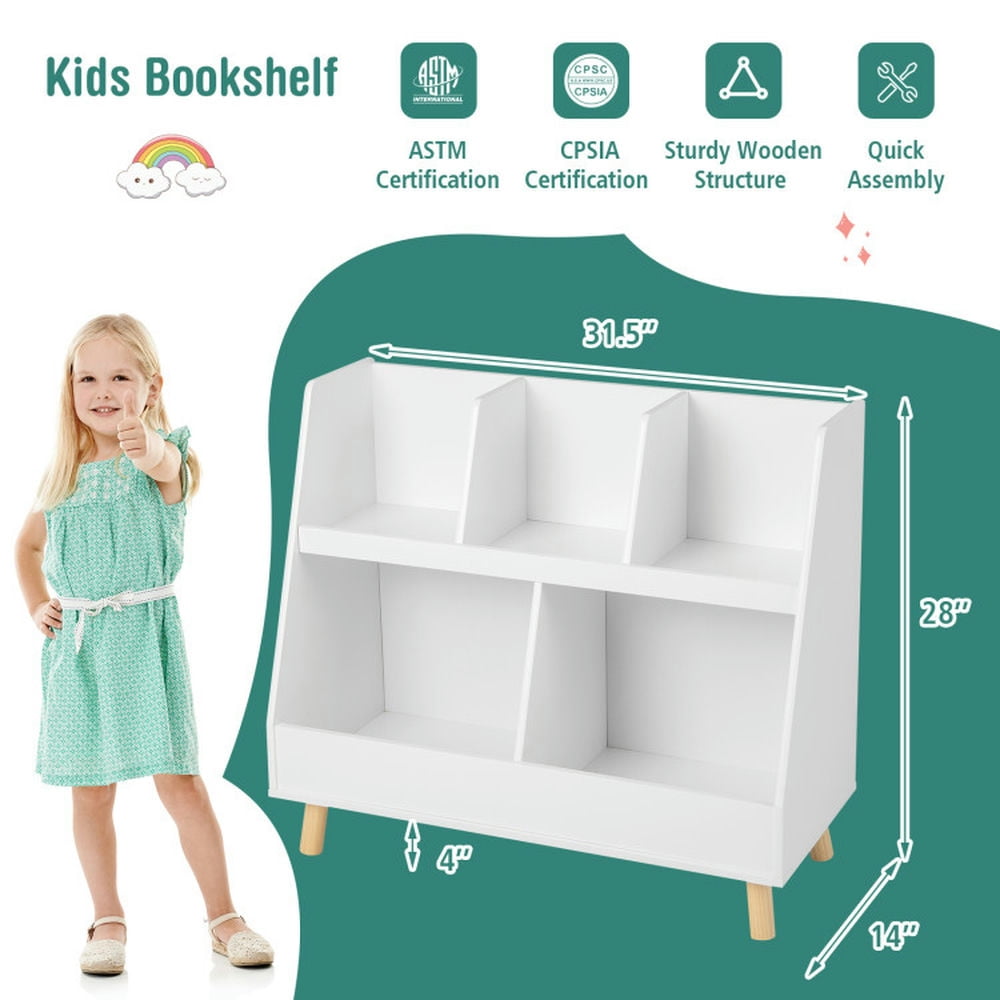 Topcobe 5-Cube Kids Bookshelf and Toy Organizer with Anti-Tipping Kits, Kids Toy Storage Organizer-White