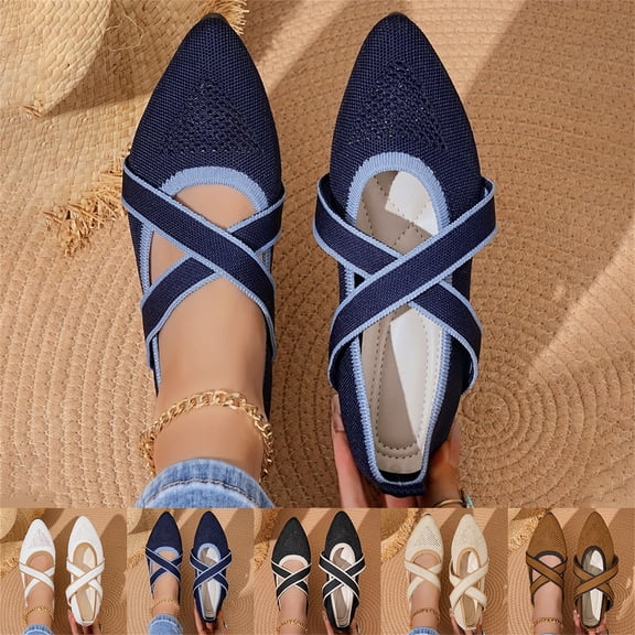 Willtoo Women's Flats Shoes Mary Jane Ballet Flats Round Toe Knit Comfortable Casual Ballerina Dressy Office Walking Shoes with Cross Straps