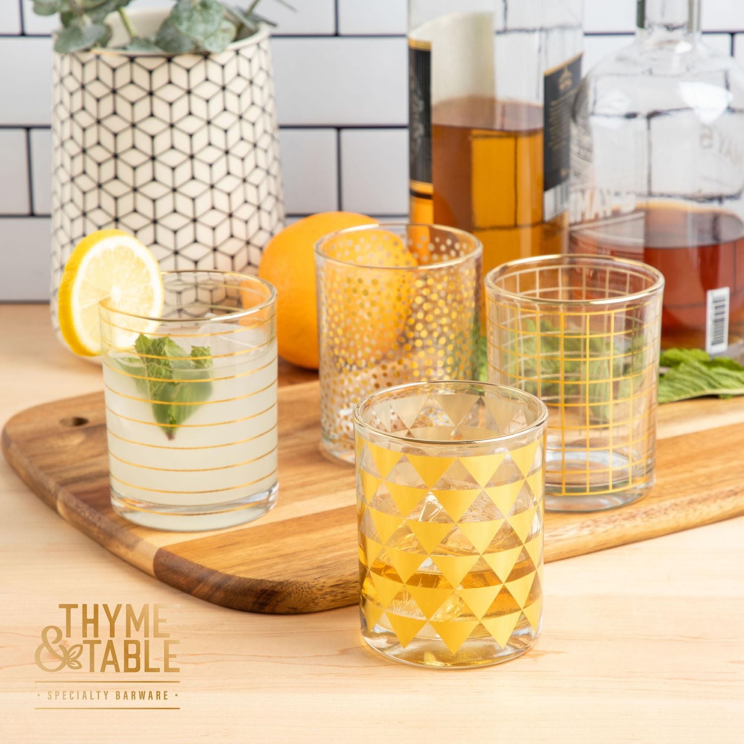 Thyme & Table Rocks Glasses, 11 oz, 4 Piece Set, barware