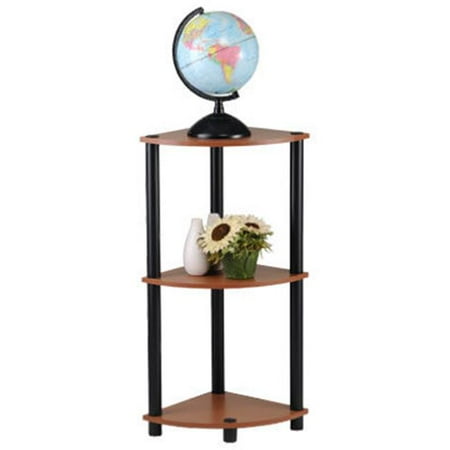 Cherry Corner Shelf - PBF-0286-303 3 Tier Cherry Finish With Black Accents Corner Shelf