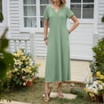 thumbnail image 5 of Summer Dresses for Women 2025, Women's Summer Sexy Fashion Solid Color Pocket Short Sleeve V-Neck Dress(Army Green,L), 5 of 9