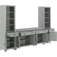 thumbnail image 3 of Vintage Sideboard Bookcase Set - 3 Piece Storage Cabinet, Gray Distressed Finish, Adjustable Shelves, 3 of 5