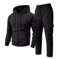 thumbnail image 2 of LTTVQM Mens Relaxed Fit 2 Piece Outfit Fleece Solid Full Zip Hoodie And Elastic Waist Cargo Straight Pants Daily Casual Clothes Black 2XL, 2 of 7