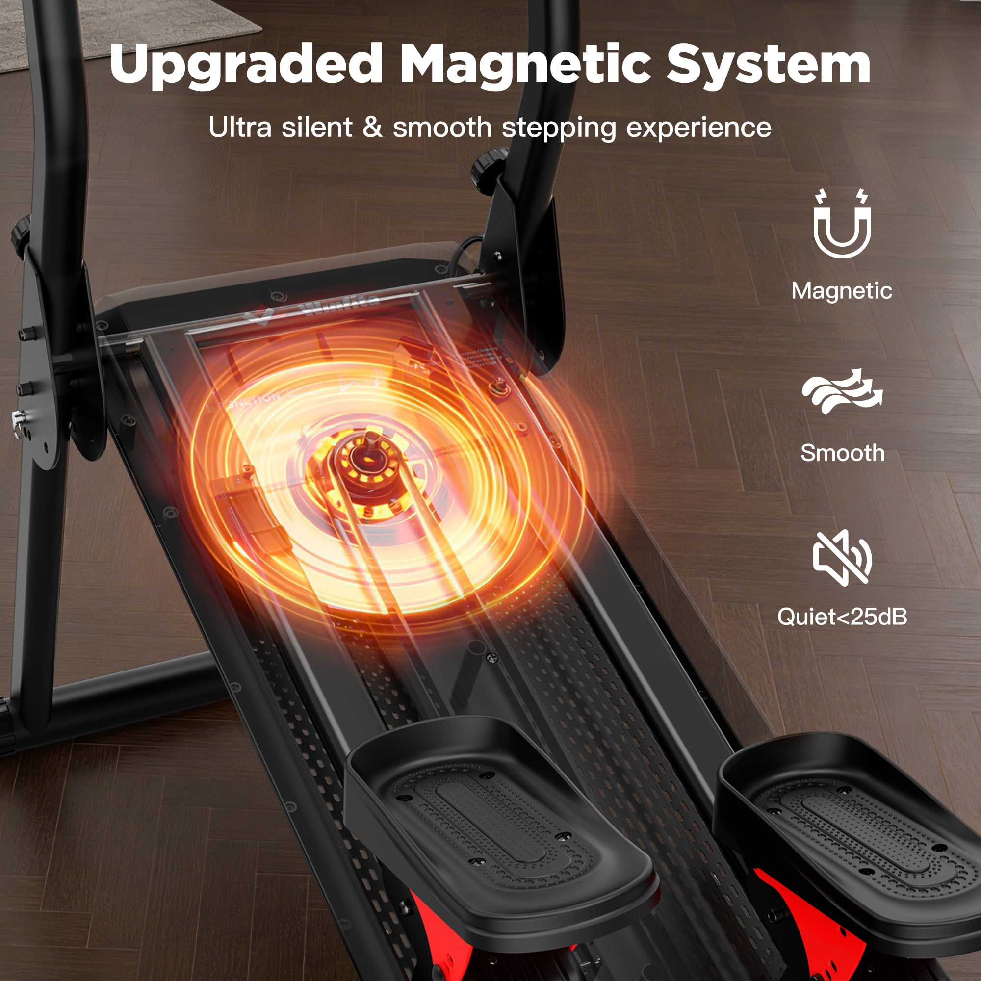 Magnetic Stair Stepper for Home Workout-Foldable Stepping Climbers with 8 Adjustable Resistance Levels, LCD Display & 19"Extended Step, Full-Size Foot Pedals, Compact Design for Cardio & Leg Training