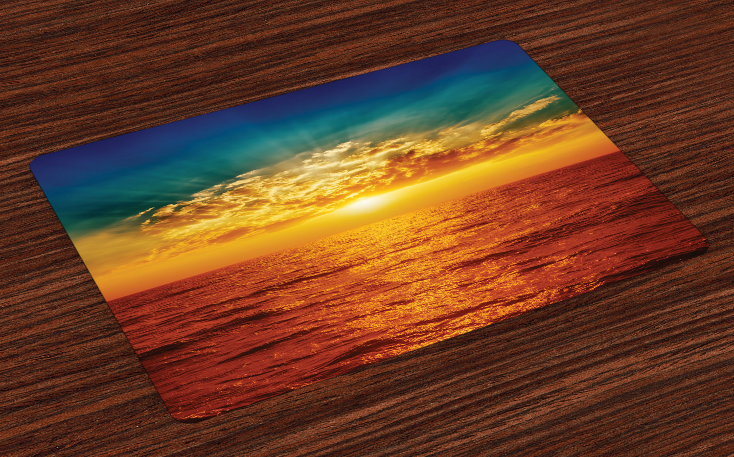 Ocean Placemats Set of 4 Sunset Clouds Exotic Seaside with Sun Rays