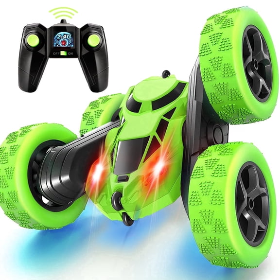 RC Car, Remote Control Car for Kids 6-12, 4WD Double-Sided 360° Flip Stunt Car, 2.4GHz, LED Lights, All-Terrain High Speed, Birthday & Christmas Gift
