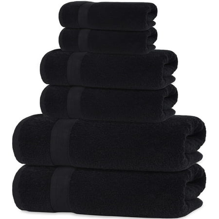 Quick-Dry Soft & High Absorbent Bath Towels Cotton Turkish Bath Towel Set of 6 | Daily Use 100% Cotton Towels for Bathroom Gym & More | Bathroom Towels Set (6 Pcs Black)