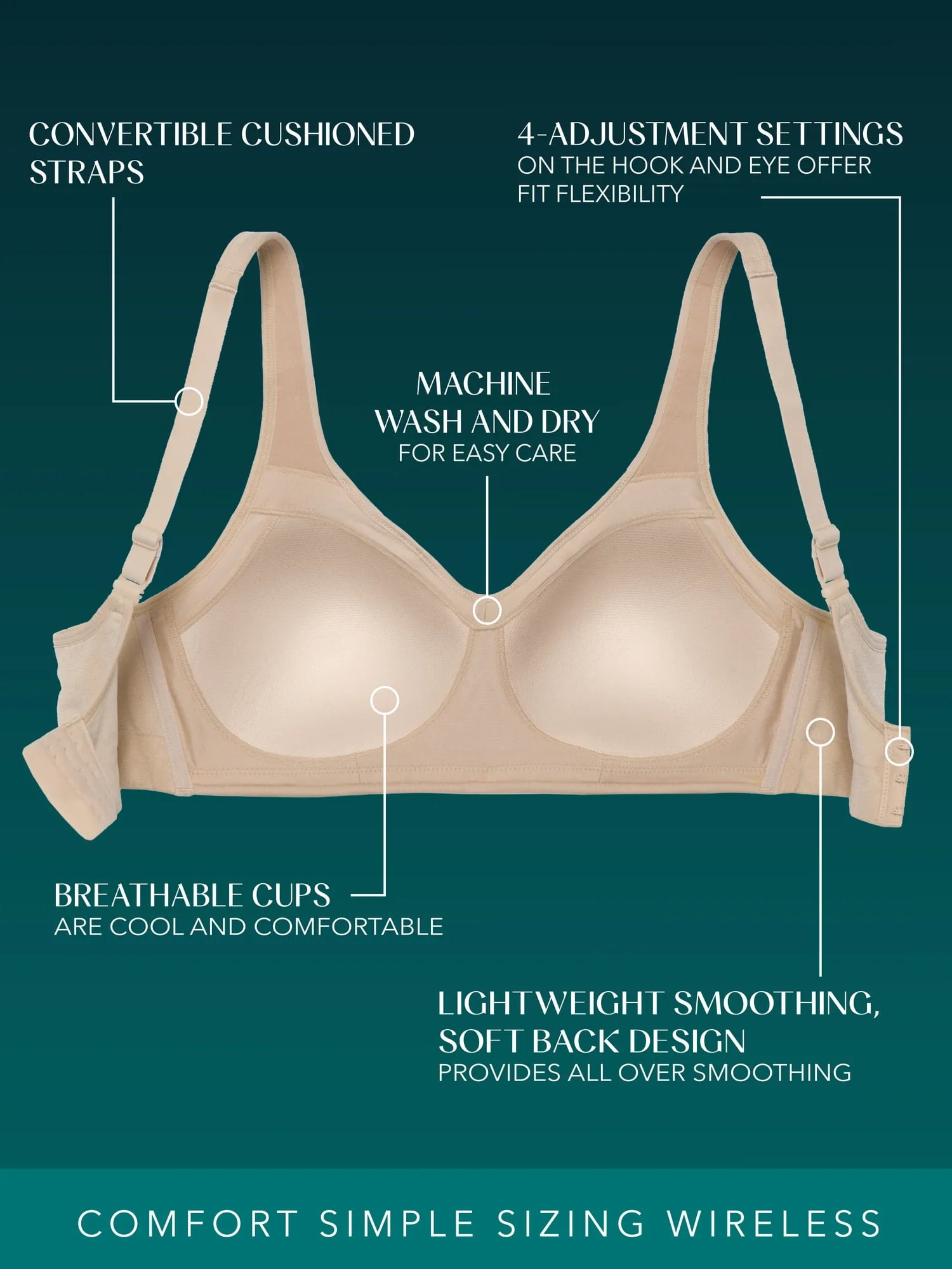 Vanity Fair Radiant Women's Wireless Bra - Seamless Back, Comfort Fit, Adjustable Straps, Sizes S-3XL, Style 3472206