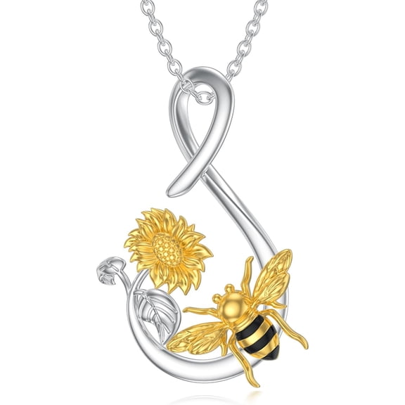 CACA LADY Bee Necklace 925 Sterling Silver Infinity Love Bee Pendant Sunflower Necklace Jewelry Gifts for Women Christmas Mother Day