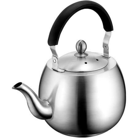 

Heavy duty tea kettle Whistling stove top kettle seamless bottom 304 stainless steel brushed finish long spout (4L)