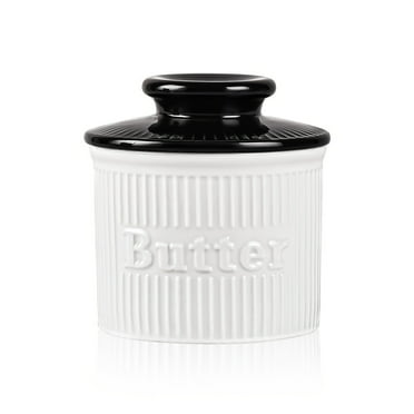 Butter Crock Soften Butter Safely at Room Temperature, Fluted Butter Dish With Lid, White-Black