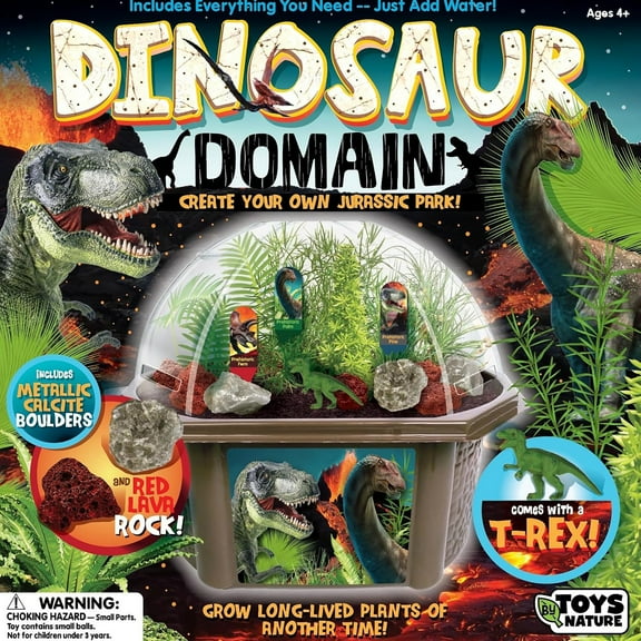 Toys By Nature: Dinosaur Domain - DIY Biosphere Terrarium Starter Kit, Grow Prehistoric Plants, Jurassic Park Garden, Boulders & T-Rex Figure, Kids 4 