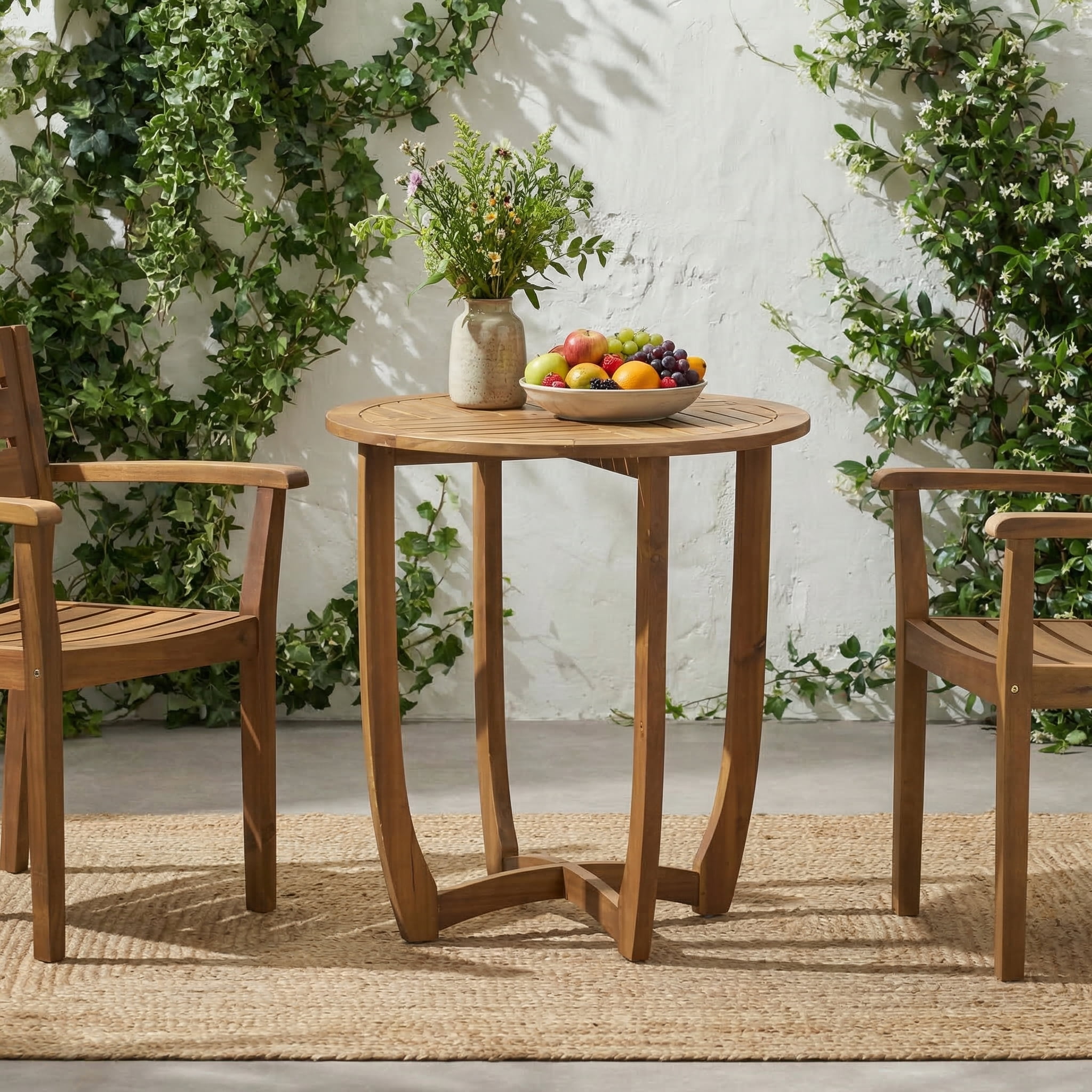 Outdoor Round Acacia Wood Accent Table,27.5" Teak