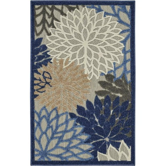 3 x 4 ft. Blue & Multi Color Large Floral Indoor & Outdoor Area Rug