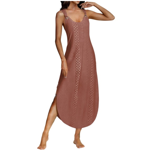 Edvintorg Casual Summer Dresses for Women 2026 Crew Neck Sleeveless Midi Dress with Split