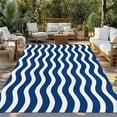 thumbnail image 3 of Fsddascl Navy Blue White Outdoor Rug for Patio/Deck/Porch, Non-Slip Large Area Rug 5 x 8 Ft, Abstract Waves Water Ripple Striped Indoor Outdoor Rugs Washable Area Rugs, Reversible Camping Rug Carpet, 3 of 5