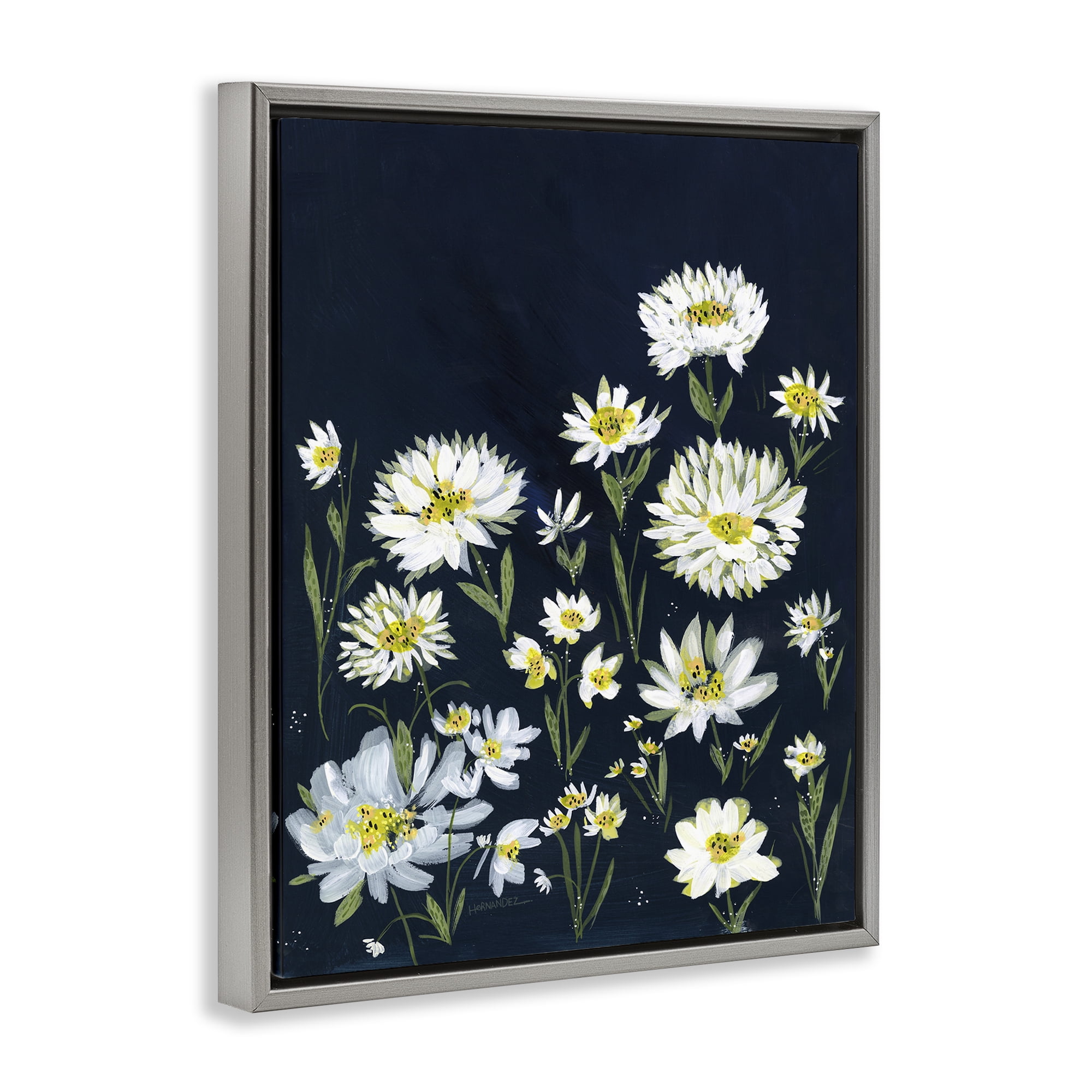Stupell Industries Deep Meadow on Black Plants & Flowers Painting Gray Floater Framed Canvas Art Print Wall Art, 17 x 21