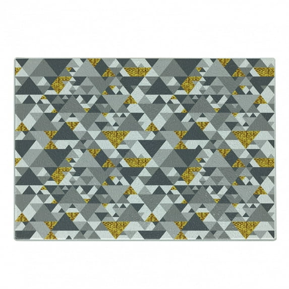 Grey and Yellow Cutting Board, Zig Zag Triangles Futuristic Design with Yellow Details, Decorative Tempered Glass Cutting and Serving Board, Small Size, Charcoal Grey Marigold, by Ambesonne