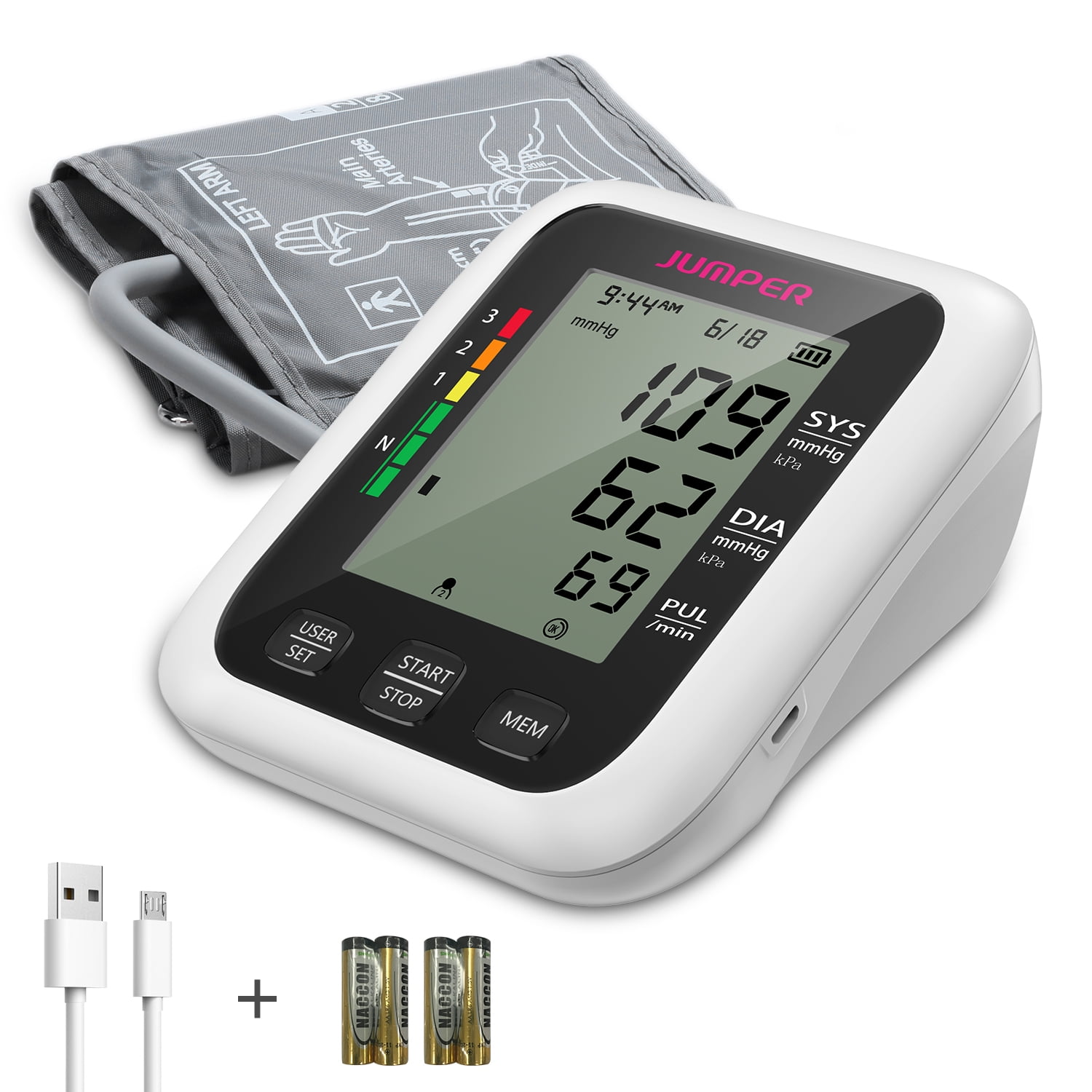 Upper Arm Blood Pressure Monitor Home Use Digital Automatic Blood Pressure Monitor W/ Cuff Storage Bag for Adult Older, Gray