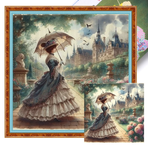 Kit Punto Cruz Vintage para Mujer Hilo Algodón Ecológico Bordado 11CT 40x60cm