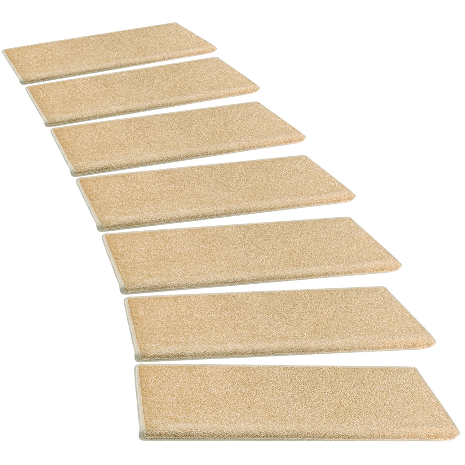 Seloom Non Slip Stair Treads Carpet Set of 7 Blended Jacquard Indoor Skid Resistant Stair Tread Rugs Rubber Backing,26x10,Beige