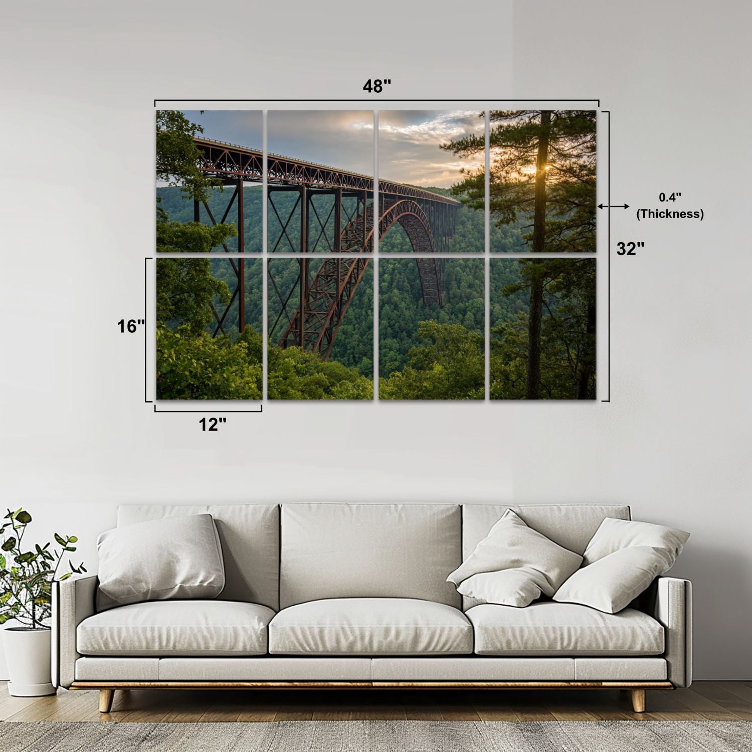 8 Pack Art Acoustic Panels Sound Absorbing Sunset New River Gorge Bridge West Virginia Decorative Soundproof Wall Panels Self Adhesive for Nursery Game Room Bedroom 48"x32"