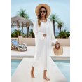 thumbnail image 5 of Women Solid Color Cover Up Crew Neck Backless Plus Size Beach Kaftan Dresses White One size, 5 of 9