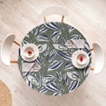 thumbnail image 4 of Ambesonne Tropical Fitted Round Tablecloth, Foliage Flowers Dots Art, 40"- 44" Diameter, Dark Lavender and Sage Green, 4 of 5
