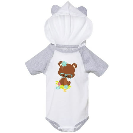 

Inktastic Hipster Bear Bear With Glasses Flowers Gift Baby Boy or Baby Girl Bodysuit