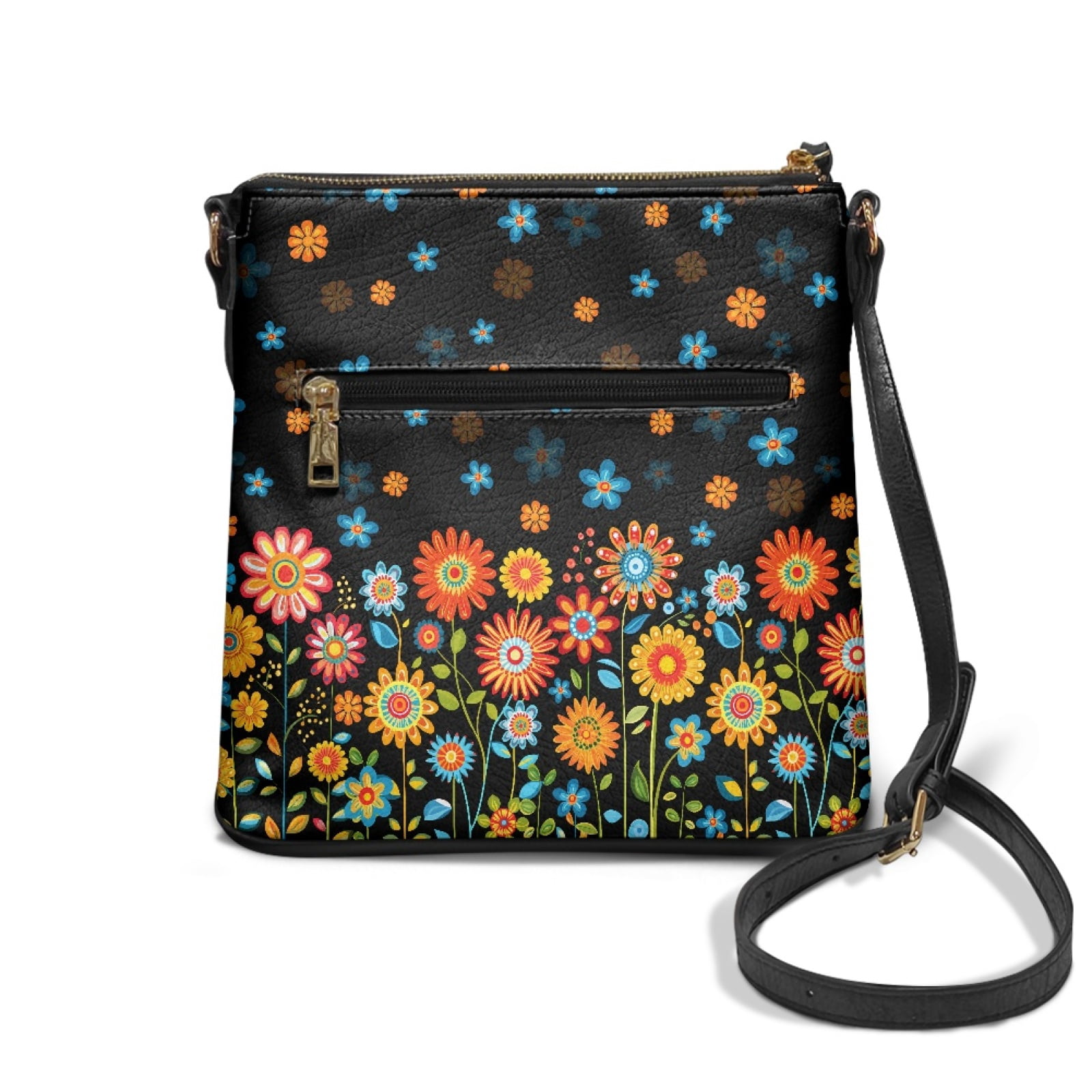ZUXONGSY Boho Daisy Flower Print PU Shoulder Bag for Women Large Shoulder Handbags Messenger Bag Trendy Travel Purse with Shoulder Strap Pocketbook for Business Dating