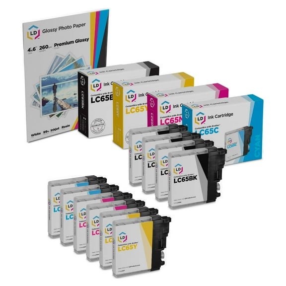 LD Compatible Ink Cartridge Replacement for Brother LC65 High Yield (4 Black, 2 Cyan, 2 Magenta, 2 Yellow, 10-Pack)