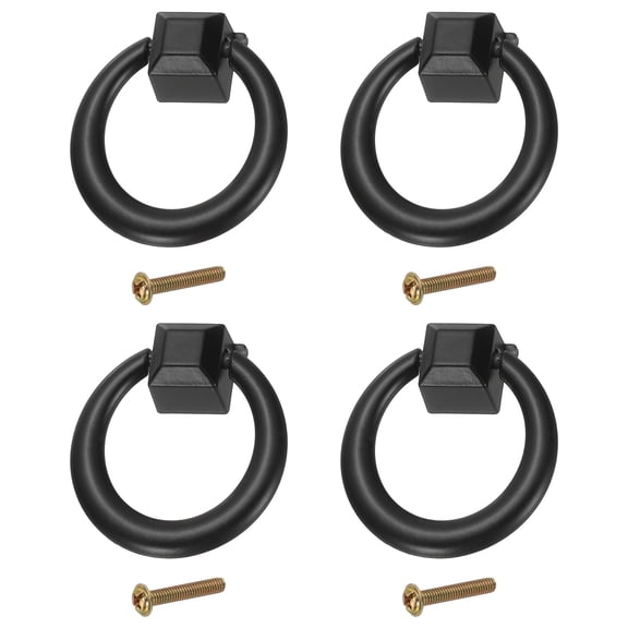Uxcell 4Pack Drawer Ring Pulls, 1.42" Zinc Alloy Hole Ring Cabinet Knobs with Screws for Cupboard Cabinet Drawer Dresser Closet Door, Black