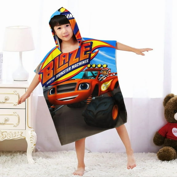 Blaze and the Monster Machines Hooded Poncho Towels, Soft & Absorbent Microfiber Beach Towel, Swimming Pool Changing Robe Bathrobe Bath Towel