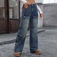 thumbnail image 2 of TaTaai Women Solid Color Straight Leg Denim Cargo Pants Multi Pockets Button Design Casual Fashion Jeans Durable Machine Washable Non See-through Daily Outdoor Street Wear Gift, 2 of 6