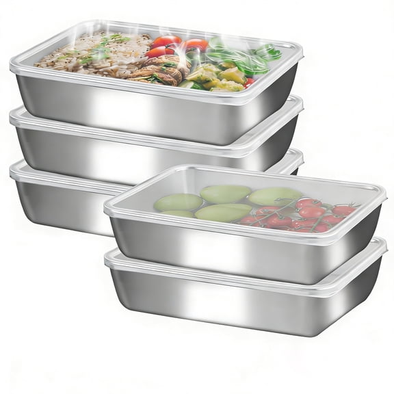 Stainless steel storage containers, kitchen trays, serving platters, and lidded storage boxes are oven-safe and dishwasher-safe.