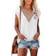thumbnail image 1 of Blusa de manga corta calada con escote en V profundo y ribete de encaje, color blanco M Summer Chic, 1 of 5