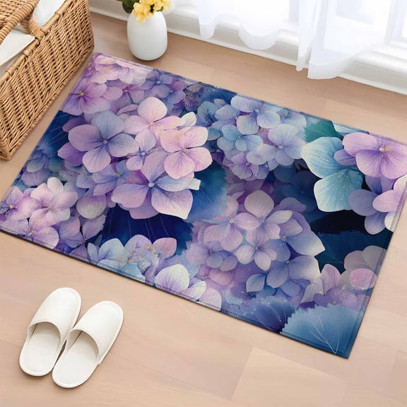 Vintage Hydrangea 2'x3' Washable Rug, Spring Purple Flowers Garden Plants Non-Slip Soft Doormat Area Rugs for Entrance Bathroom Bedsides, StainResistant Carpet for Kitchen Bedroom, Entryway Floor Mat