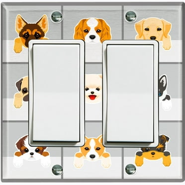 Metal Light Switch Plate Cover Cute Cuddly Dog Cube Gray DOG001
