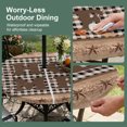 thumbnail image 5 of Round Outdoor Tablecloth with Umbrella Hole and Zipper, Farmhouse Tablecloth with Elastic Waterproof, Vintage Country Texas Star Plaid Wooden Grain Patio Table Covers for 31" - 35" Pool Tables, 5 of 9