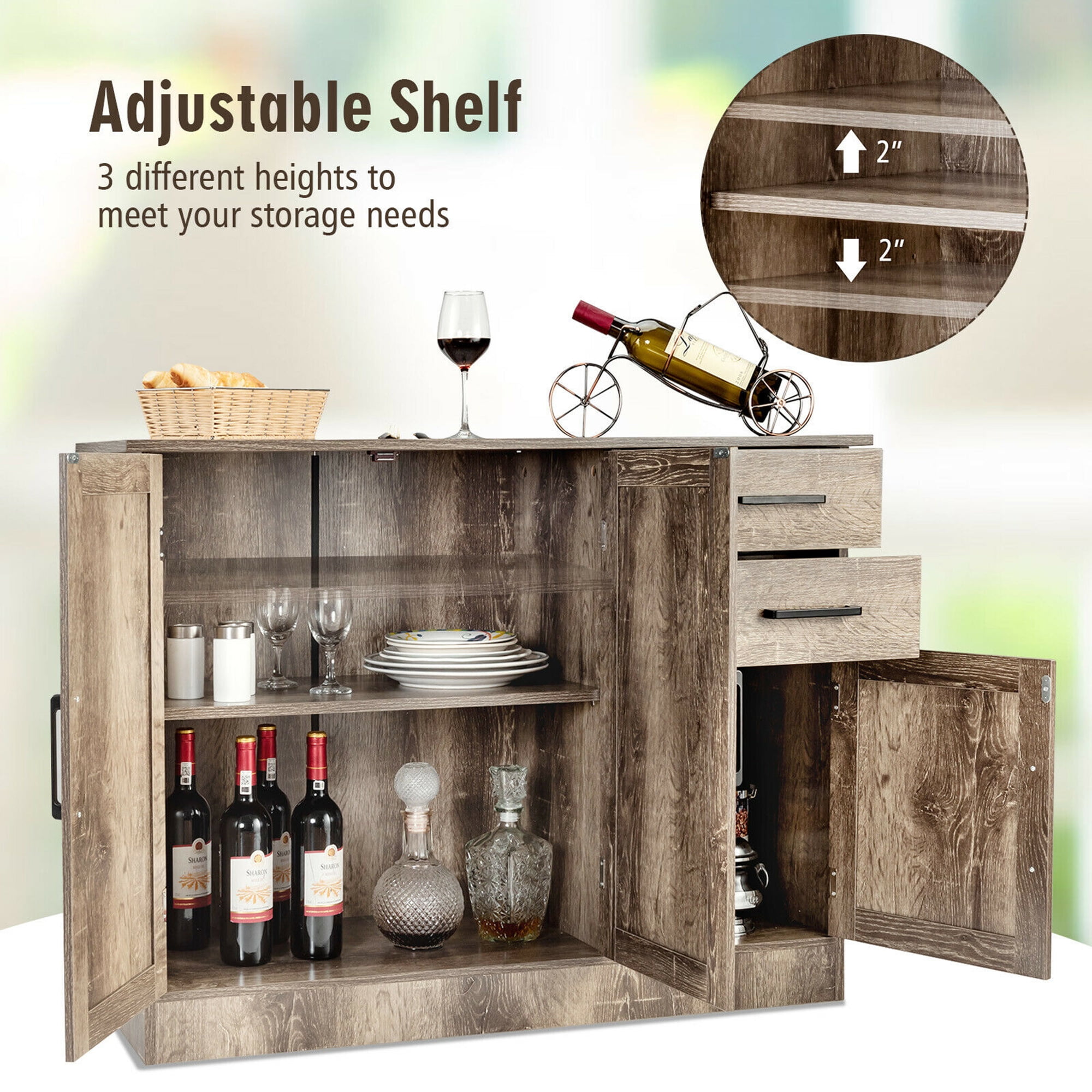 Gymax Console Table Kitchen Sideboard Drawer Buffet Storage Cabinet Natural