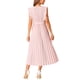 thumbnail image 3 of Vestido midi casual sin mangas con volantes para mujer Inspire Chic, cuello redondo, plisado, fluido y con cinturón, color rosa, 3 of 5