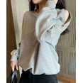 thumbnail image 4 of HLSOHJP Women's Cold Shoulder Sweatshirt Long Sleeve Zipper Down Cut Out Off Shoulder Round Neck Pullover T-shirts, 4 of 7