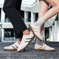 thumbnail image 2 of Men's Two-Tone Stripe Leather Trainer Shoes Retro Gum Sole Versatile Casual Walking Sneakers, 2 of 10